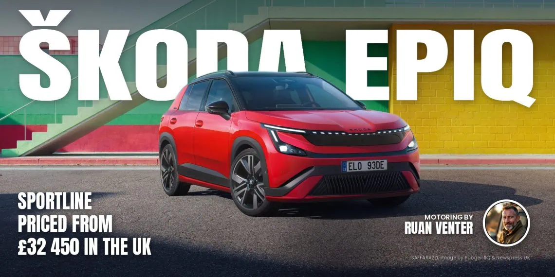 Škoda Epiq SportLine front three-quarter view in red