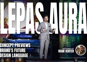 Lepas Aura magazine cover: Concept previews brand's future design language, with the writer's by-line.