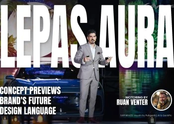 Lepas Aura magazine cover: Concept previews brand's future design language, with the writer's by-line.