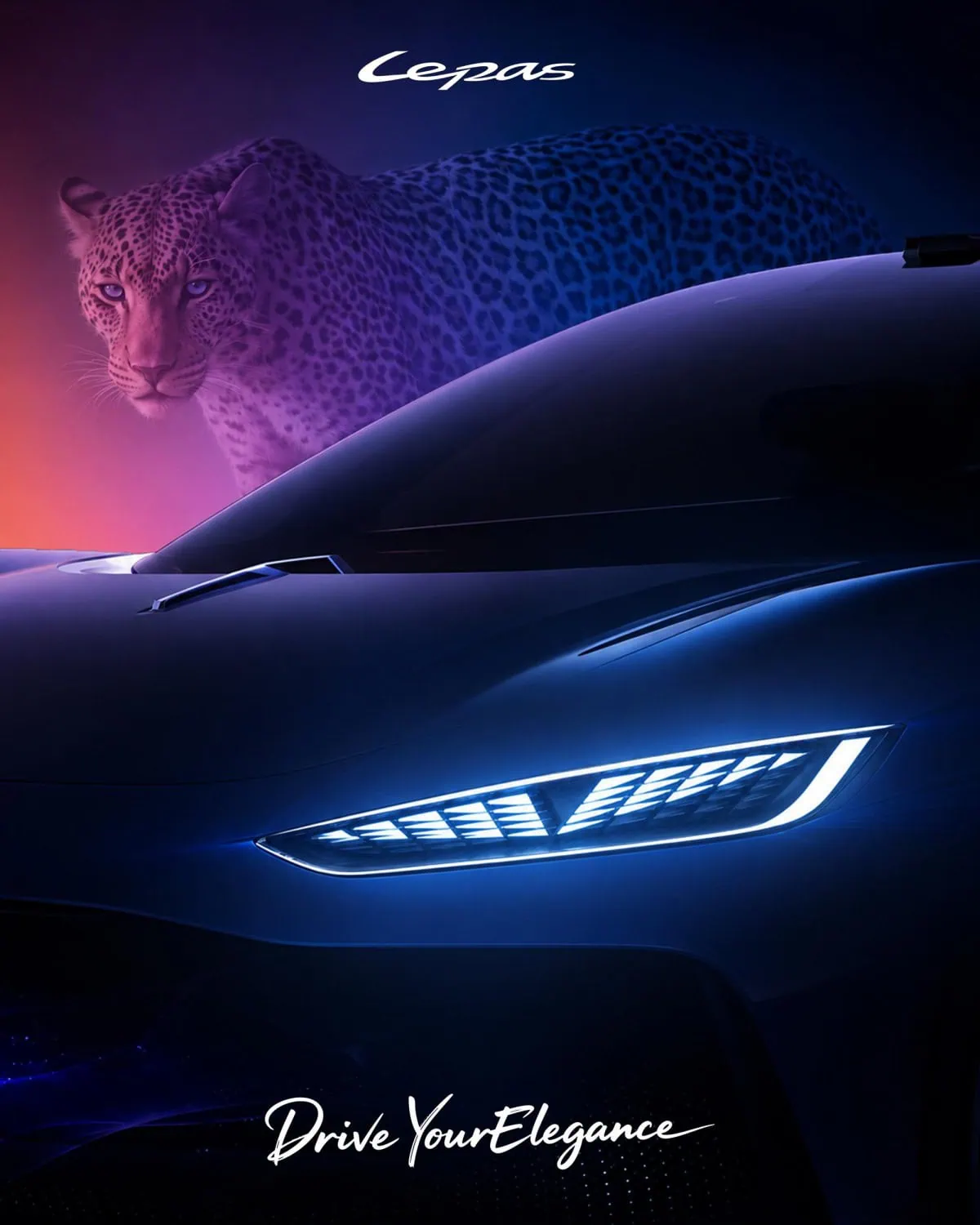 Lepas Concept Car Premier press photo 2 - Saffarazzi Lepas concept car headlight close-up with leopard.