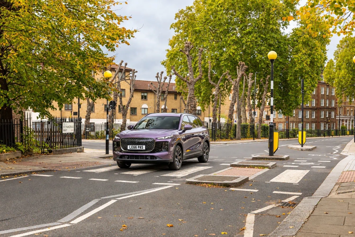 LEPAS SUV in St Pancras - Saffarazzi LEPAS SUV at a tree-lined zebra crossing in St Pancras.