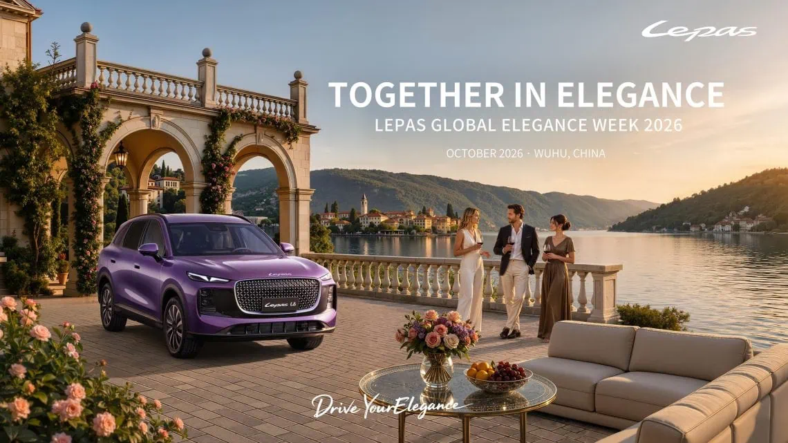 Lepas SUV on lakeside terrace promoting Global Elegance Week