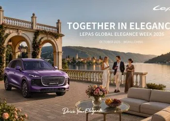 Lepas SUV on lakeside terrace promoting Global Elegance Week