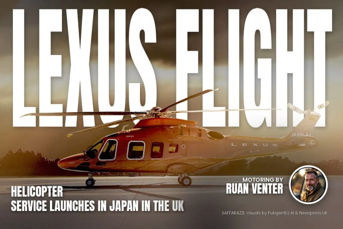 Lexus Flight helicopter side view on helipad - Saffarazzi Lexus Flight helicopter side view on helipad