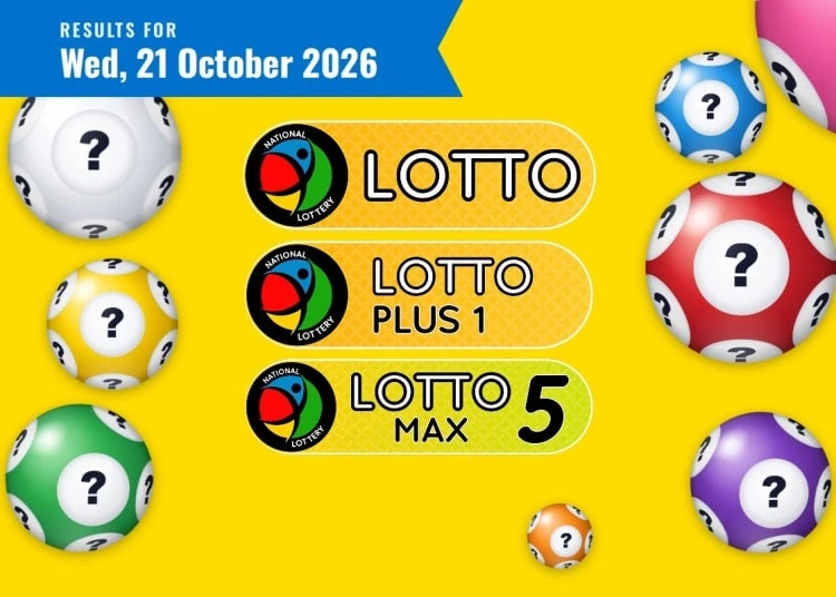 Lotto results card for Wednesday 21 October 2026, with the Lotto, Lotto Plus 1 and Lotto 5 Max logo and date ribbon.
