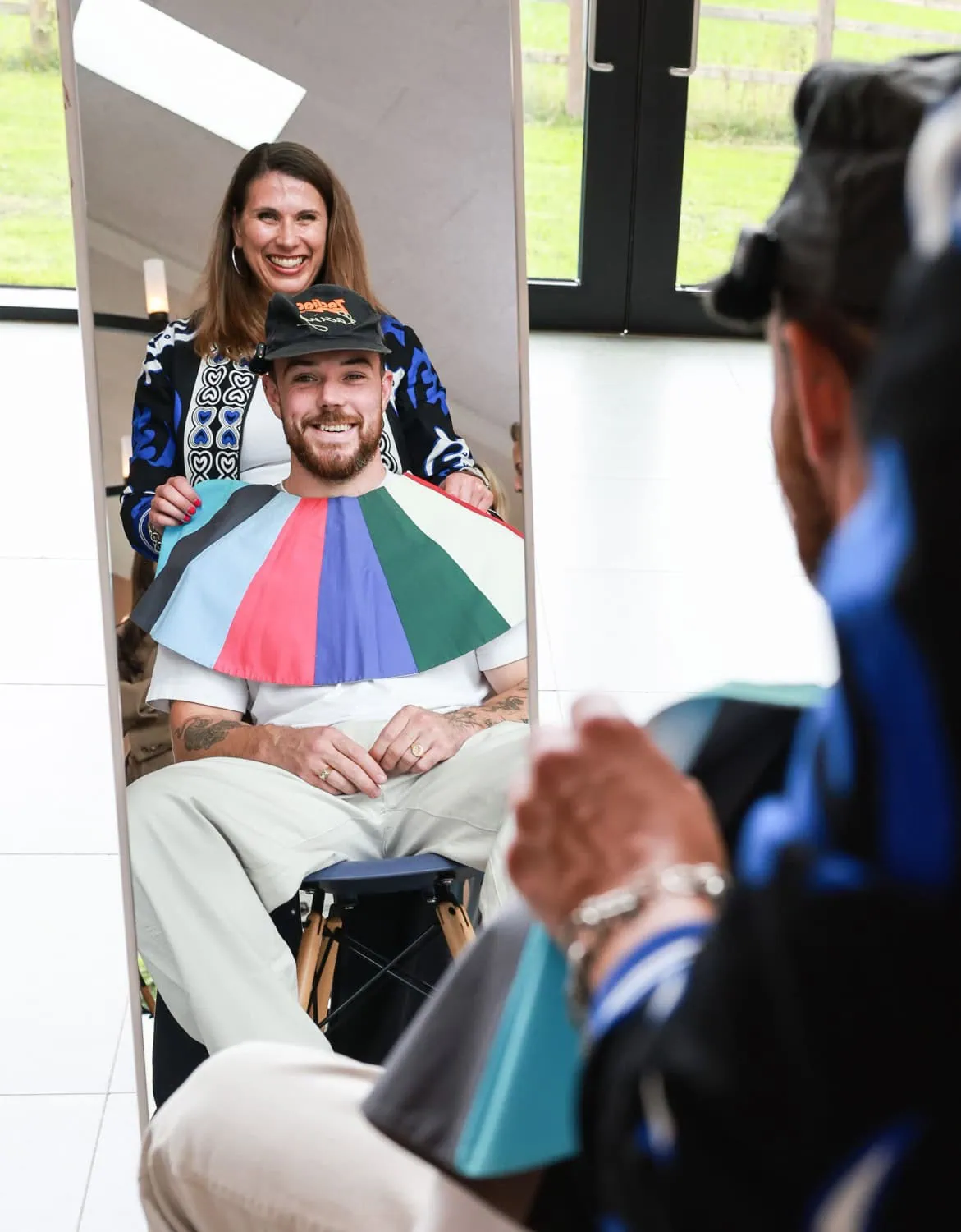 Colour drape consultation session - Saffarazzi Man trying colour drape during Fiat colour consultation.