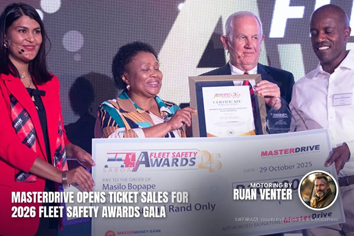 MasterDrive opens ticket sales for 2026 Fleet Safety - Saffarazzi Masterdrive magazine cover: Ticket sales open for 2026 Fleet Safety Awards gala, with the writer's by-line.