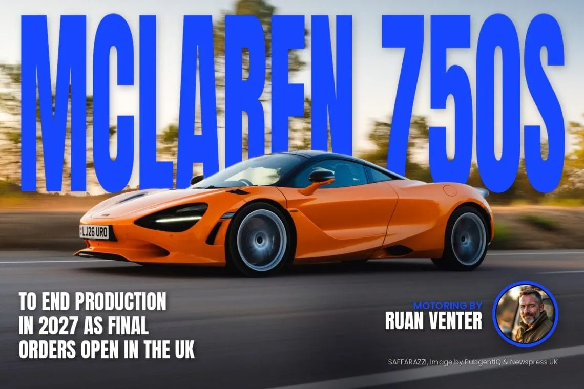 McLaren 750S supercar driving on road, side view - Saffarazzi McLaren 750S supercar driving on road, side view