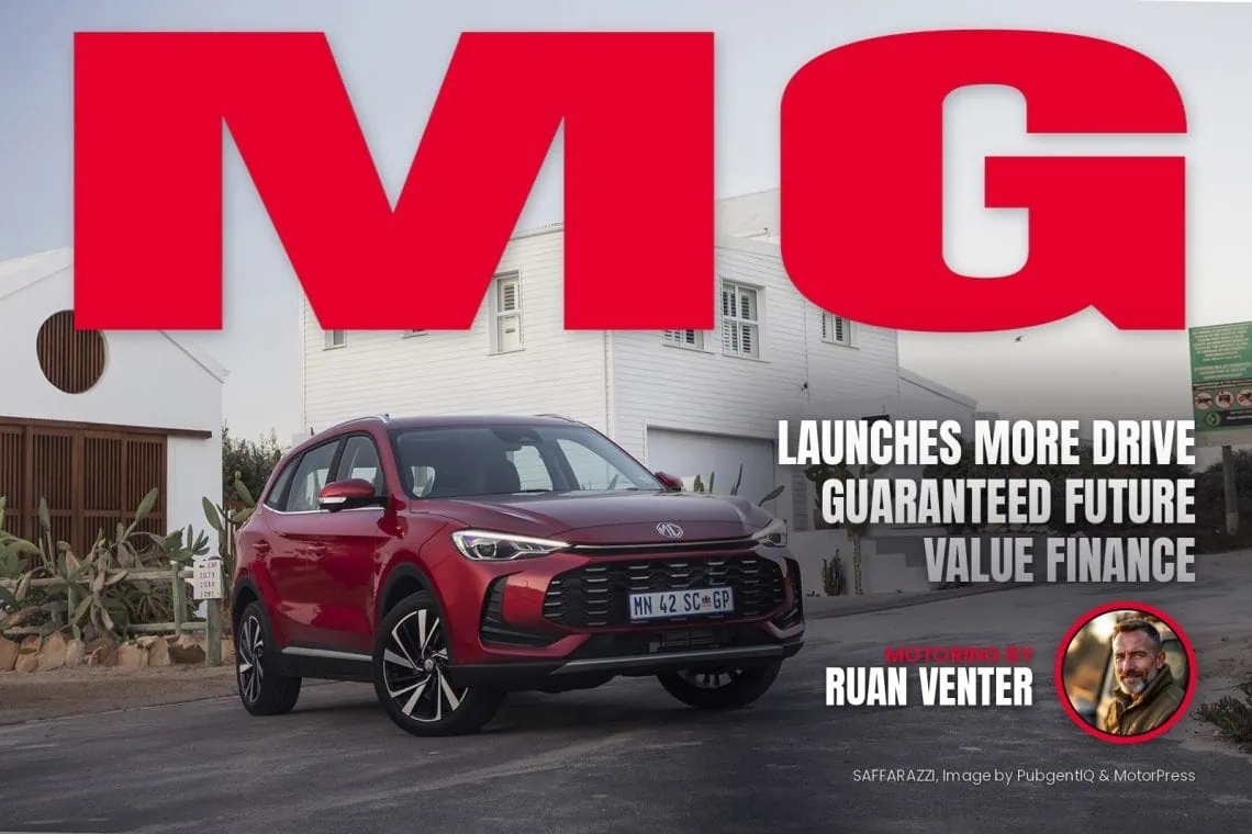 Red MG SUV front three-quarter view in coastal village - Saffarazzi Red MG SUV front three-quarter view in coastal village