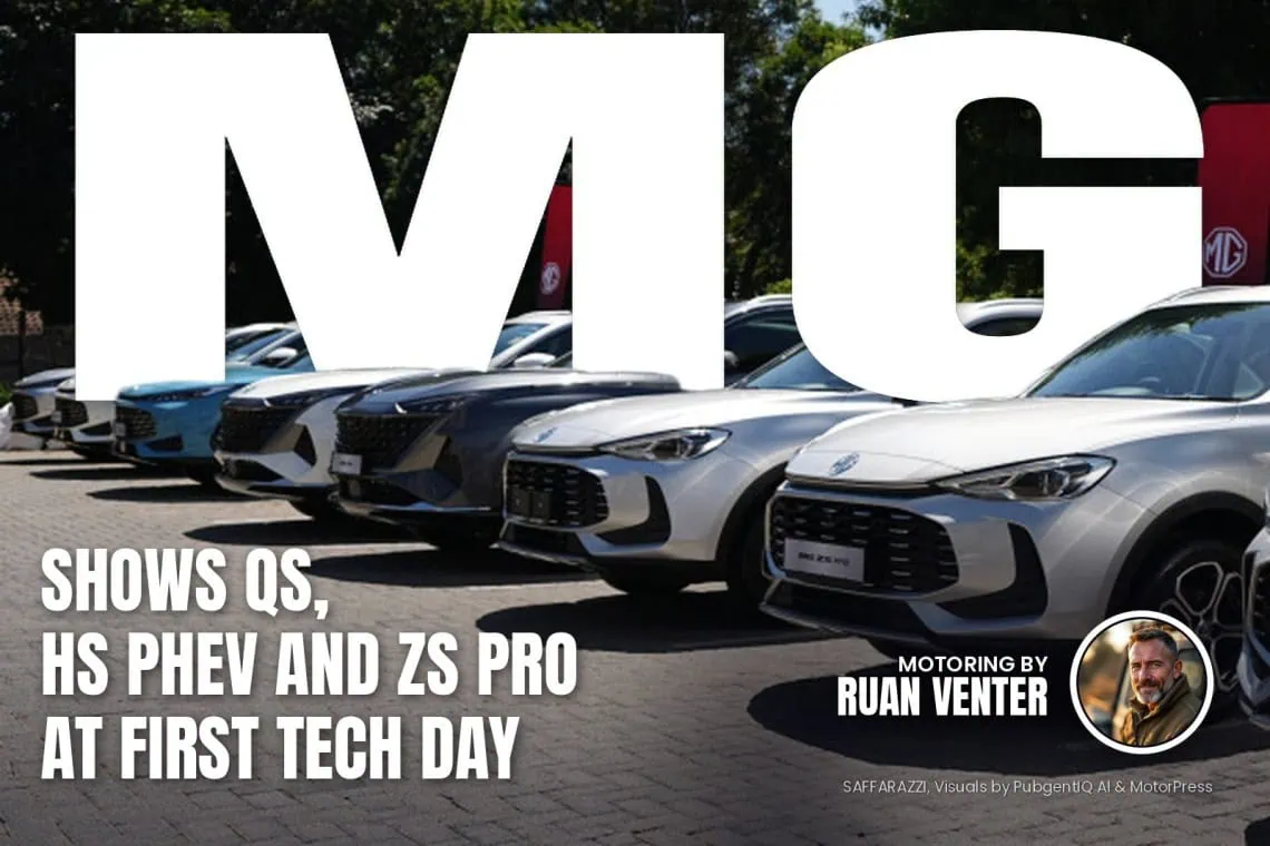 Mg magazine cover: Shows QS, HS PHEV and ZS Pro at first Tech Day, with the writer's by-line.