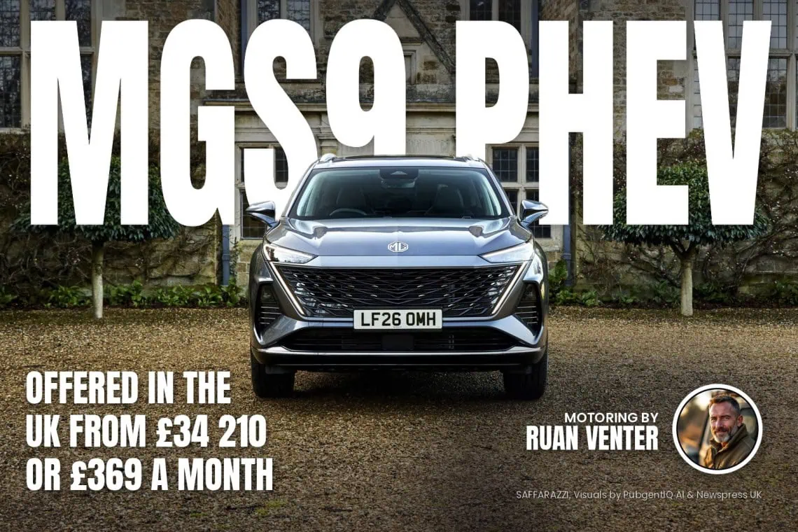 MGS9 Phev magazine cover: Offered in the UK from £34 210 or £369 a month, with the writer's by-line.