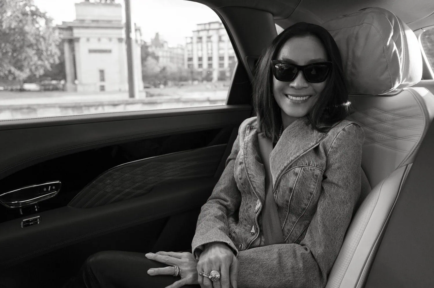 Michelle Yeoh seated in the rear of a Bentley - Saffarazzi Michelle Yeoh seated in the rear of a Bentley