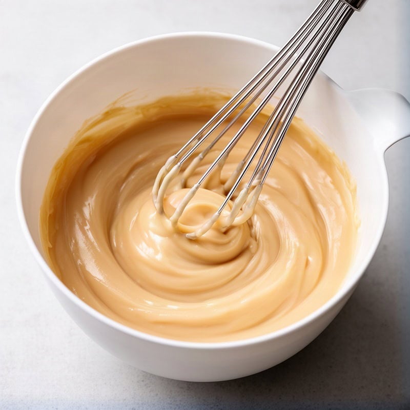 Whisk the caramel yoghurt and condensed milk together in a bowl until smooth and evenly coloured, with no streaks of con
