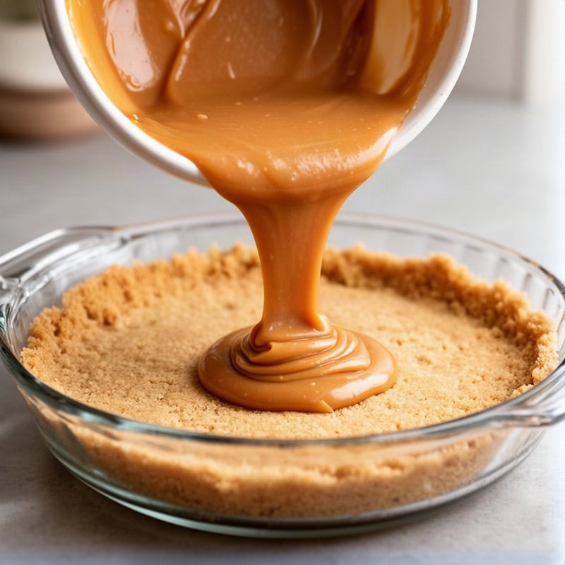 Pour the filling gently over the biscuit base and smooth the top with a spatula.