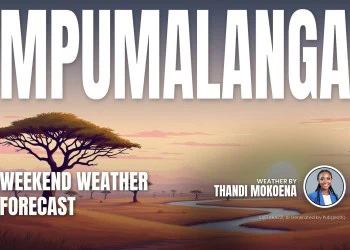 Mpumalanga weather forecast cover with a landscape of the province behind its name.