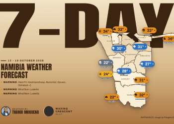 Namibia 7-day weather map, 13 - 19 October 2026