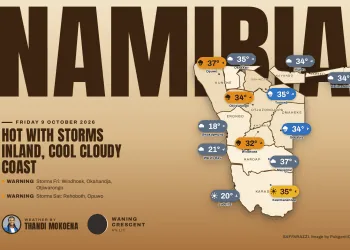 Namibia Weather for Today, Friday - Saffarazzi Namibia weather map, Friday 9 October 2026