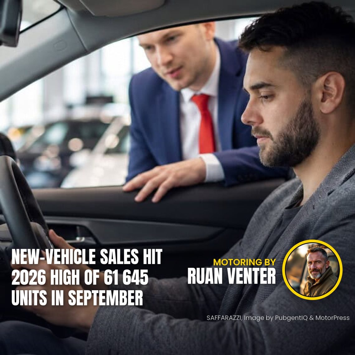 Customer in driver's seat with dealership salesperson - Saffarazzi Customer in driver's seat with dealership salesperson