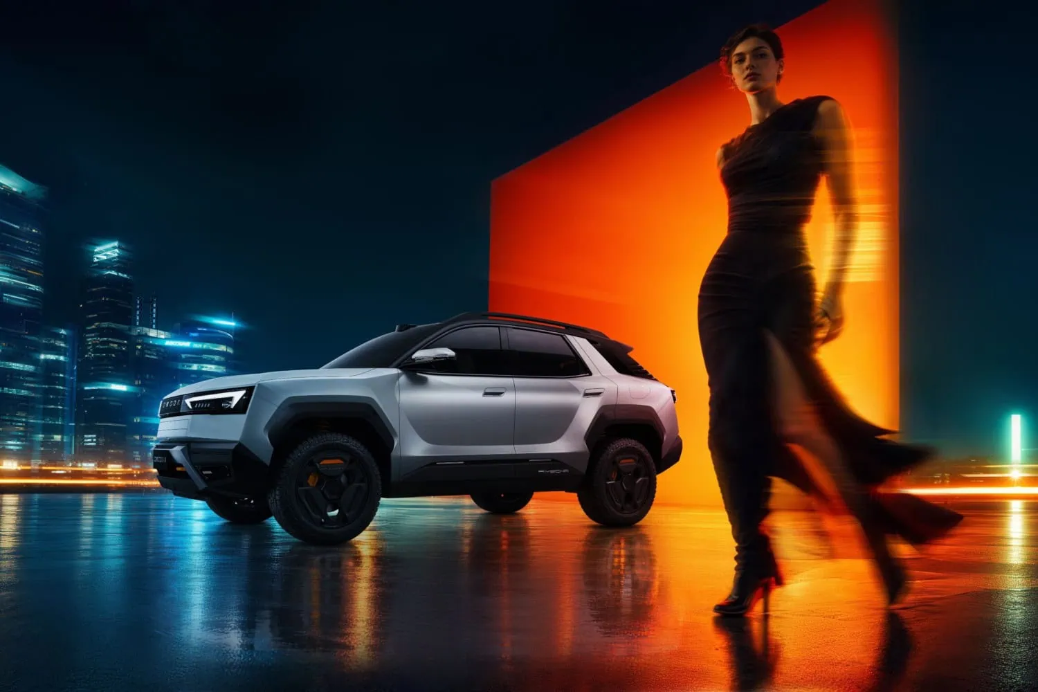 OMODA X concept front side - Saffarazzi OMODA X concept SUV side profile with city skyline.