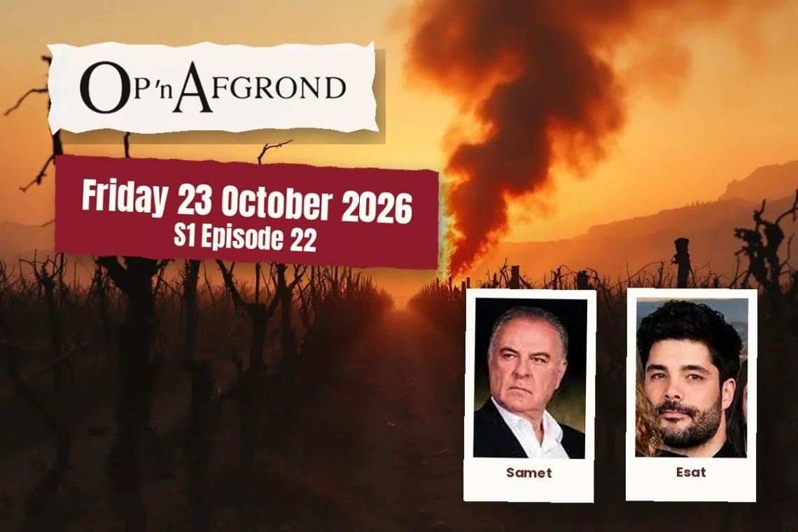 Op 'n Afgrond teasers Friday 23 October 2026 - Saffarazzi Op 'n Afgrond teasers artwork for Friday 23 October 2026, S1 Episode 22, with cast photos.