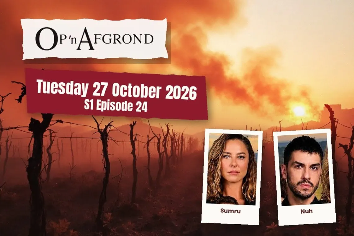 Op 'n Afgrond teasers artwork for Tuesday 27 October 2026, S1 Episode 24, with cast photos.
