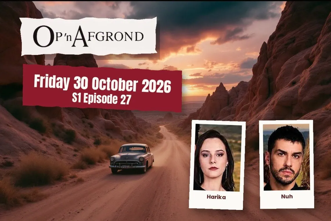 Op 'n Afgrond teasers artwork for Friday 30 October 2026, S1 Episode 27, with cast photos.