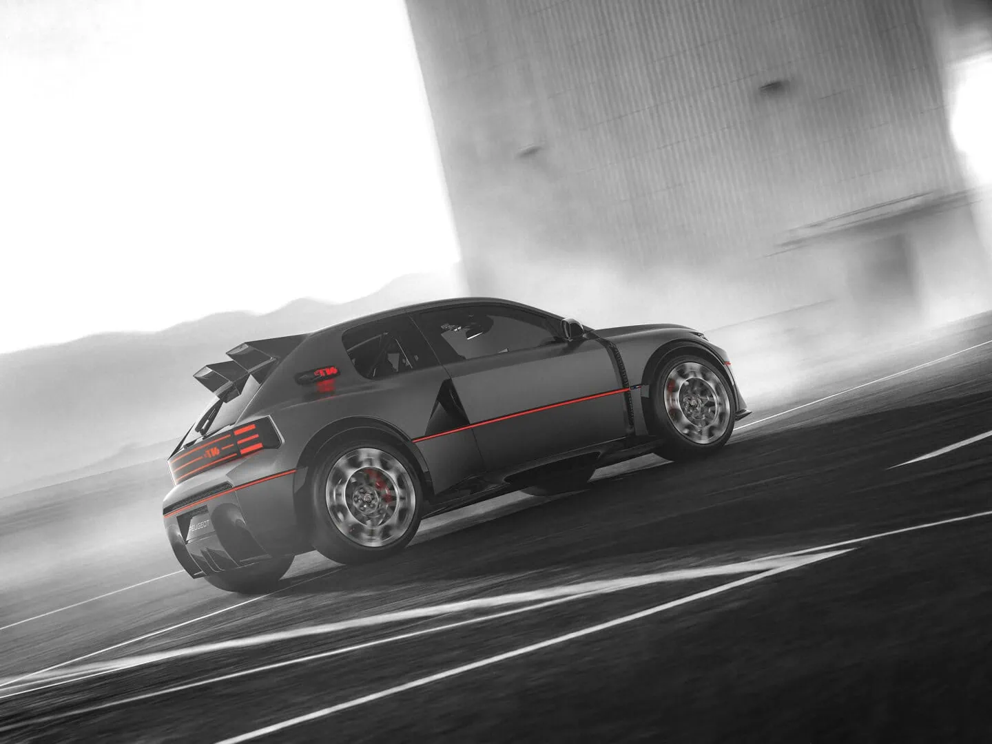 Peugeot E-T16 drifting - Saffarazzi Peugeot E-T16 concept rear three-quarter view drifting.