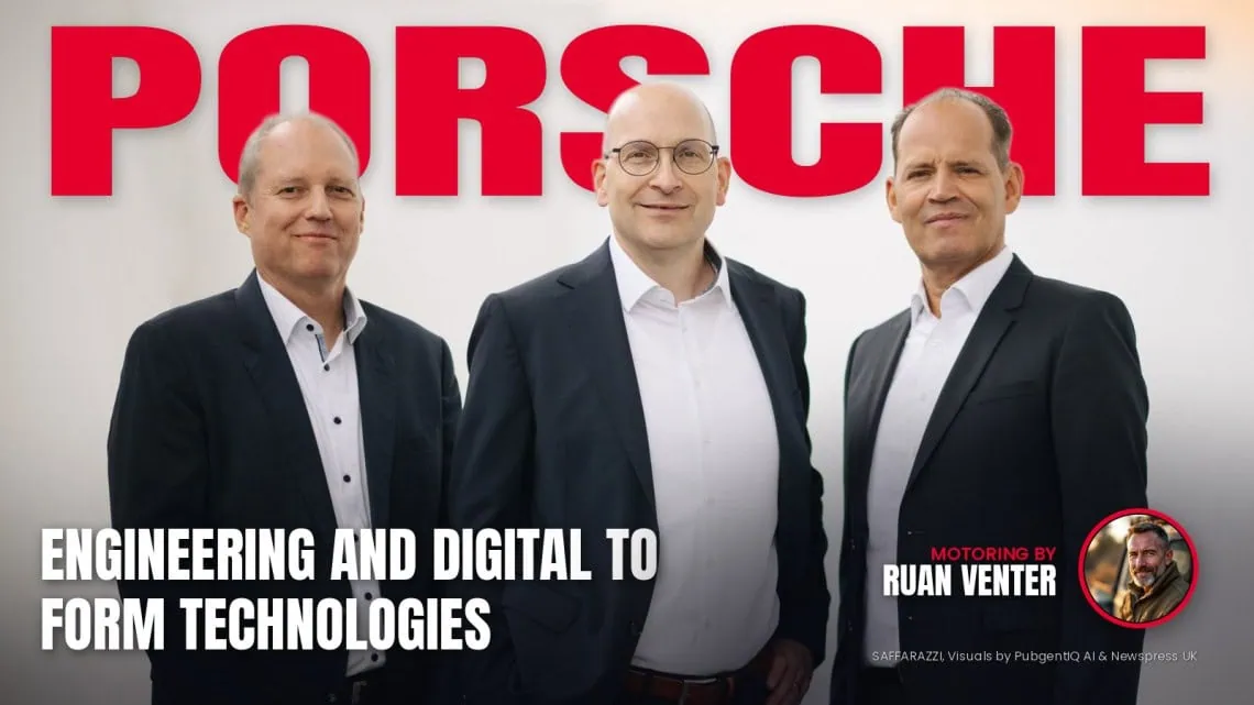 UK Motoring: Porsche Engineering and Porsche Digital - Saffarazzi Porsche magazine cover: Engineering and Digital to form Technologies, with the writer's by-line.