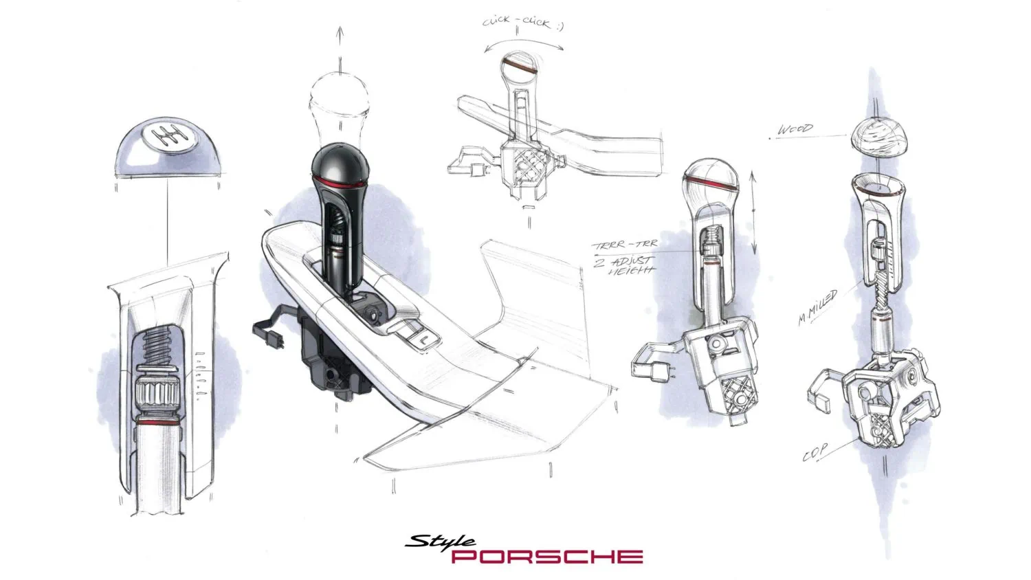 Porsche Mission S gear lever design sketches - Saffarazzi Porsche Mission S gear lever design sketches