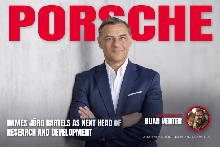 Porsche magazine cover: Names Jörg Bartels as next head of research and development, with the writer's by-line.