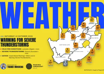 South Africa weather map Saturday 10 October 2026: temperatures for Cape Town, Johannesburg, Durban and twelve more towns
