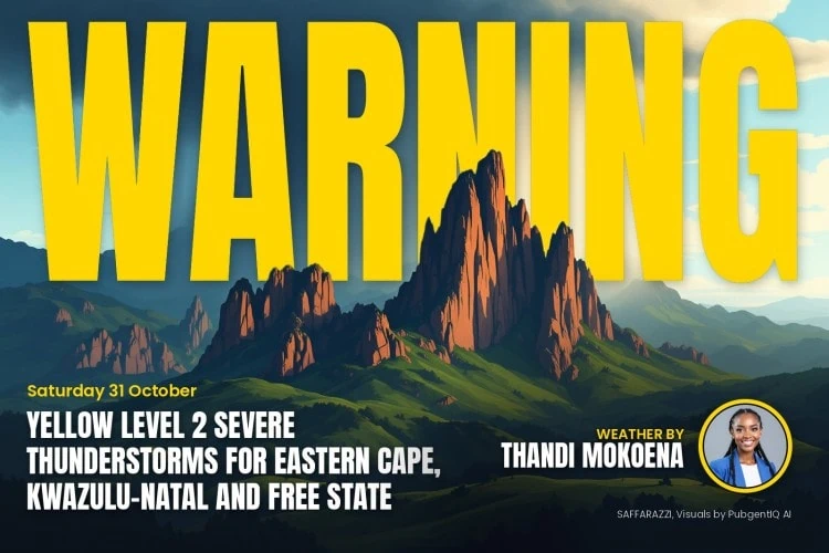 Severe thunderstorms warning: Severe Thunderstorms weather warning for Eastern Cape, KwaZulu-Natal and Free State.