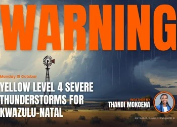 Severe thunderstorms warning: Severe Thunderstorms weather warning for KwaZulu-Natal.