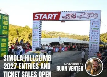 Yellow Audi race car leaving the Simola Hillclimb start