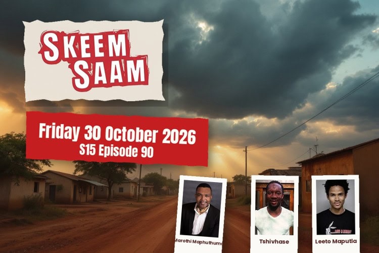 Skeem Saam teasers artwork for Friday 30 October 2026, S15 Episode 90, with cast photos.