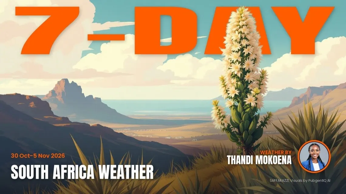 South Africa 7-day weather forecast, 30 October - Saffarazzi South Africa 7-day weather forecast cover for 30 October - 5 November 2026.