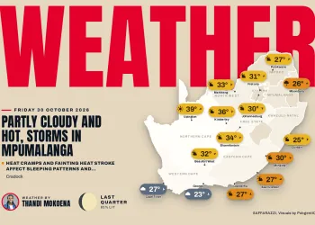 South Africa weather map for Friday 30 October 2026 with temperatures for Cape Town, Johannesburg, Durban and more.