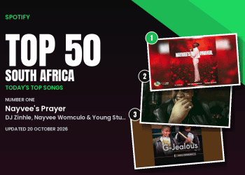 Spotify TOP 50 South Africa, 20 October 2026: number one Nayvee's Prayer by DJ Zinhle, Nayvee Womculo & Young Stunna.