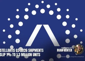 Stellantis logo with white dots on blue background