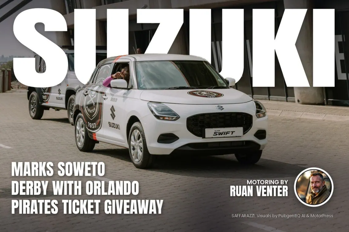 Suzuki magazine cover: Marks Soweto Derby with Orlando Pirates ticket giveaway, with the writer's by-line.