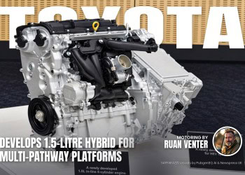 Toyota magazine cover: Develops 1.5-litre hybrid for multi-pathway platforms, with the writer's by-line.