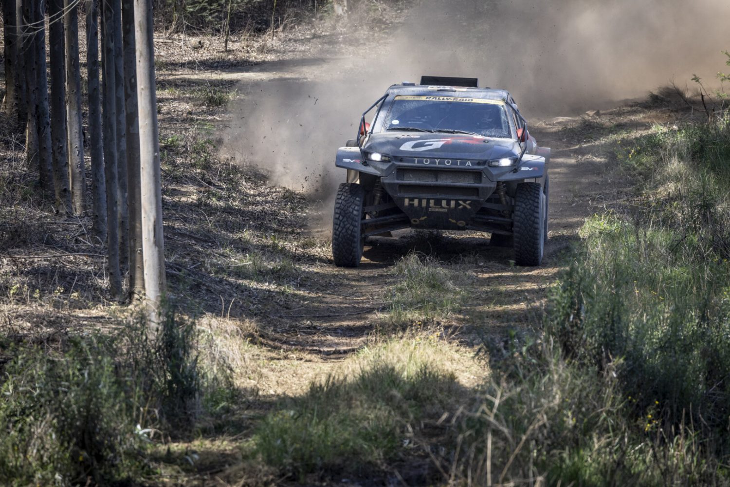 Toyota GR Hilux IMT EVO kicking up dust in forest - Saffarazzi Toyota GR Hilux IMT EVO kicking up dust in forest