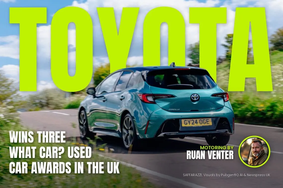 Toyota magazine cover: Wins three What Car? used car awards in the UK, with the writer's by-line.