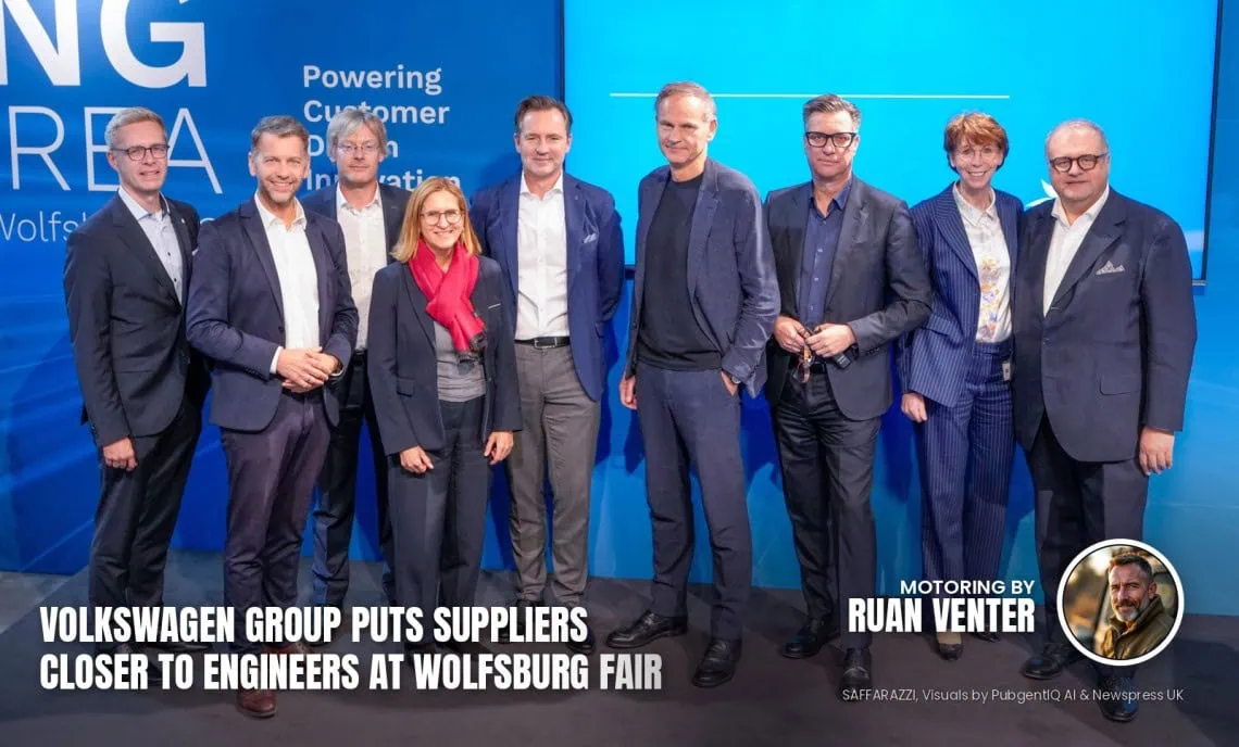UK Motoring: Volkswagen Group puts suppliers closer - Saffarazzi Volkswagen magazine cover: Group puts suppliers closer to engineers at Wolfsburg fair, with the writer's by-line.