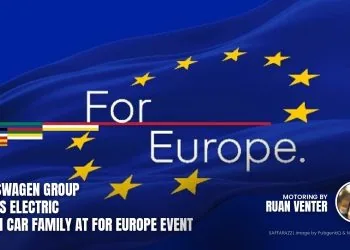Volkswagen Group For Europe event logo on EU flag
