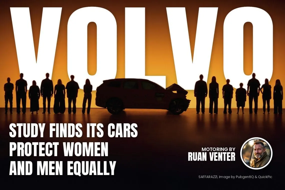Volvo crash-tested SUV silhouette flanked by men and women - Saffarazzi Volvo crash-tested SUV silhouette flanked by men and women