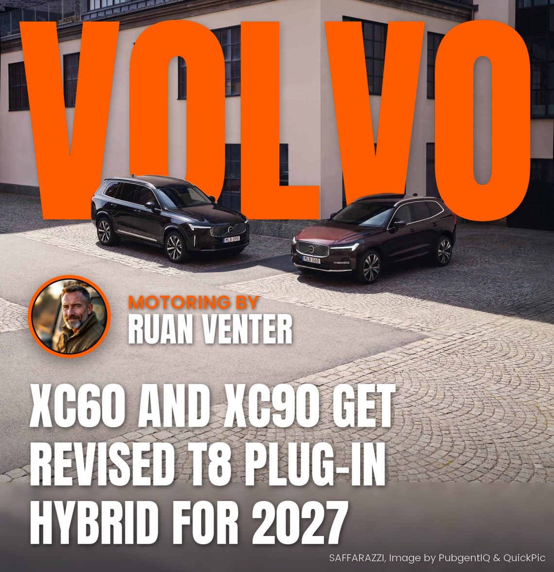 Volvo XC90 and XC60 parked on cobblestone courtyard - Saffarazzi Volvo XC90 and XC60 parked on cobblestone courtyard