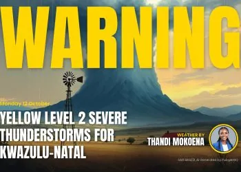 Weather Warning: Yellow Level 2 Severe Thunderstorms for KwaZulu-Natal - Monday 12 October