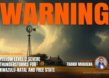 Weather Warning: Yellow Level 2 Severe Thunderstorms for KwaZulu-Natal and Free State - Tuesday 13 October