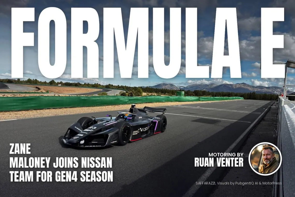 Zane Maloney joins Nissan Formula E Team - Saffarazzi Formula E magazine cover: Zane Maloney joins Nissan team for GEN4 season, with the writer's by-line.